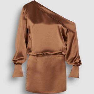 Retrofête NWT Elio Off-Shoulder Mini Dress Cognac Brown XS Long Sleeve